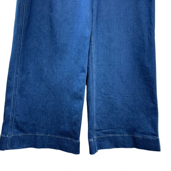 SPANX shape EveryWearCropped Wide Leg Jeans Size L Patch Pockets Washed Blue - Picture 3 of 7